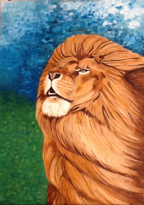 Lion 50 x 70cm oil and cold wax